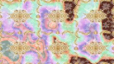 Tarafsız renklerde çizim kalıbı. Doğu tarzı arabesk tarzında altın elementler. Çizim altın desenli bukleler. Raster altın eskiz deseni.