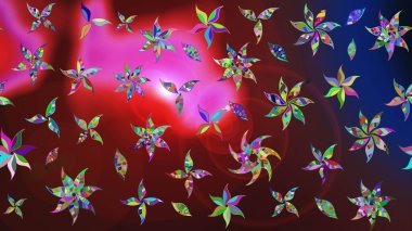 Raster illüstrasyonundaki çiçek desenli çizim. Kahverengi ve kırmızı renkte çiçekler.