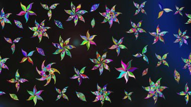 Tropik çiçek desenleri. Raster illüstrasyonu. Gri ve mavi renkte çiçekler.