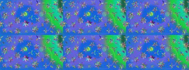 Tekstil, kumaş, kapaklar, duvar kağıtları, baskı, naylon, koleksiyon defteri, örgü, dekupaj için güzel bir eskiz. Küçük mavi ve yeşil renkte güzel bir besin torbası deseni, çiçekler. Millefleurlar.