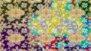 Altın elementlerle nötr renklerde altın desen. Raster oryantal süs. Altın deseni çiz.