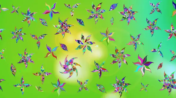 Çiçekli karalama şeklinde Raster çiçek deseni. Raster illüstrasyonu. Yeşil ve sarı renklerde bahar çiçekleri..