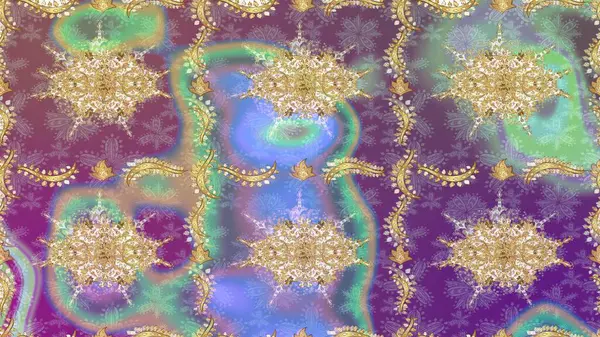 Antika altın tekrarlanabilir duvar kağıdı. Tarafsız renklerde altın element. Damask çizimi tekrarlanıyor. Barok tarzında altın çiçekli süs..