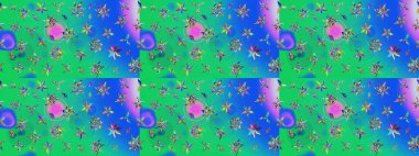 Yeşil ve mavi renkli etnik çiçekli zarif eskiz deseni. Asya Tekstil 'inde Raster Çiçek İllüstrasyonu.