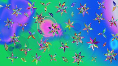 Çiçekler suluboya tarzında mavi ve yeşil renklerde. Raster illüstrasyonunda çiçek deseni çizimi.