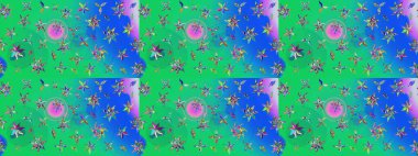 Küçük yeşil ve mavi renkte güzel bir besin torbası deseni, çiçekler. Tekstil, kumaş, kapaklar, duvar kağıtları, baskı, naylon, koleksiyon defteri, örgü, dekupaj için güzel bir eskiz. Millefleurlar.