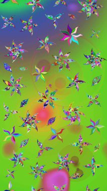 Düz Çiçek Elementleri Tasarımı. Süslü kumaş deseni. Raster illüstrasyonundaki çiçek desenli çizim. Renkli Bahar Teması çizim şablonu.