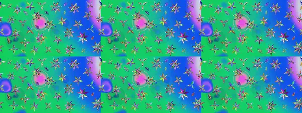 Yeşil ve mavi renkli etnik çiçekli zarif eskiz deseni. Asya Tekstil 'inde Raster Çiçek İllüstrasyonu.