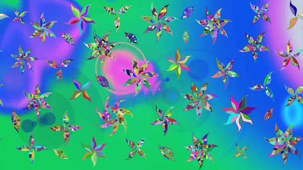 Çiçekler suluboya tarzında mavi ve yeşil renklerde. Raster illüstrasyonunda çiçek deseni çizimi.