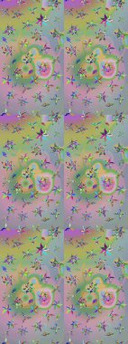 Tarafsız ve yeşil renklerde çiçekler. Raster düz çiçek çizim deseni. Tasarım hediye paketi, tebrik kartları, posterler ve afiş tasarımı.