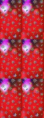 Tekstil için suluboya eskiz deseni. El çizimi çiçek çizimi deseni (fayans). Şirin çiçekleri, desenleri, kırmızı ve pembe renkleri olan renkli çizim deseni.