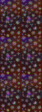 Raster illüstrasyonundaki çiçek desenli çizim. Çiçekler suluboya tarzında kahverengi ve mor renkte.