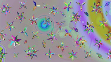 1950-1960 motifleri. Çiçekli ipek eşarp. El çizimi çiçek unsurları olan soyut çizim raster deseni. Retro tekstil tasarım koleksiyonu. Gri ve nötr gri ve nötr.