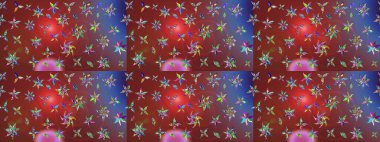 Küçük çiçekteki sevimli çiçek deseni. Varicolobrown ve Red Raster çizimi. Birçok kahverengi ve kırmızı soyut çiçekli tropik çizim deseni.