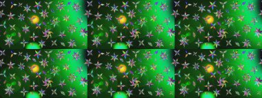 Yeşil ve gri renkli çiçekler. Bahar mevsimi. Raster güzel bir çiçek deseni çizmiş. Nazik romantik baskı. Tatil havası..