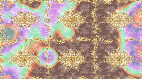 Geleneksel oryantasyon süsü. Klasik klasik klasik arka plan. Tarafsız renklerde altın elementlerle çizim. Klasik Raster altın desenini çiz.