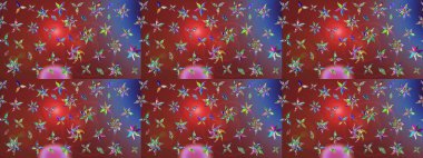 Küçük çiçekteki sevimli çiçek deseni. Varicolobrown ve Red Raster çizimi. Birçok kahverengi ve kırmızı soyut çiçekli tropik çizim deseni.