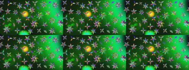 Yeşil ve gri renkli çiçekler. Bahar mevsimi. Raster güzel bir çiçek deseni çizmiş. Nazik romantik baskı. Tatil havası..