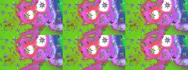 Raster illüstrasyonundaki çiçek desenli çizim. Yeşil ve mor renkli çiçekler. Renkli Yaz Temalı eskiz kalıbı. Düz Çiçek Elementleri Tasarımı.