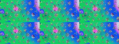 Renkli Bahar Teması eskiz kalıbı. Düz Çiçek Elementleri Tasarım Raster illüstrasyonu. Yeşil ve mavi renkte çiçekler. Çiçek eskiz kalıbı geçmişi.