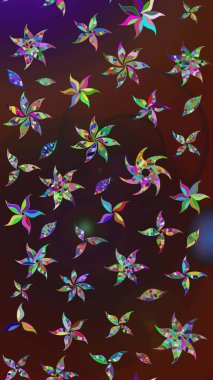 Kahverengi ve mor renklerde karalamalar çizilmiş çiçek deseni. Raster illüstrasyonu.