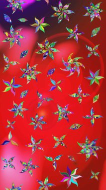 Raster illüstrasyonundaki çiçek desenli çizim. Düz Çiçek Elementleri Tasarımı. Kırmızı ve pembe renkte çiçekler. Renkli Bahar Teması çizim şablonu.