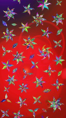 Çiçek desenli raster, kırmızı ve kahverengi çizgi grafik desenli soyut raster arkaplan. Modern stil dokusu.