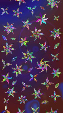 Parlak renkli çiçekleri ve mor ve mor renkli yaprakları olan harika bir çiçek deseni. Modern çiçek arkaplanı. Moda baskıları için zarif bir şablon. Halk stili.