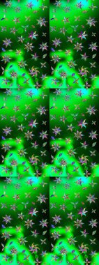 Elle boyanmış suluboya resim çizimleri, çiçekler ve bitkiler. Yeşil ve mavi renkte çiçekler.