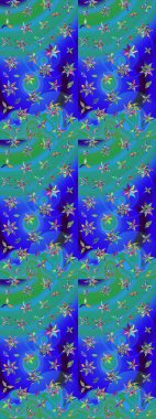 Soyut çiçek çizim kalıbı arka planı. Raster deseni. Raster illüstrasyonu. Mavi ve yeşil renklerde. Küçük çiçekte sevimli çiçek deseni var..