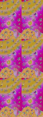 Küçük çiçekteki sevimli çiçek deseni. Sarı ve morumsu renkte çiçekler.