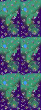 Raster illüstrasyonundaki çiçek desenli çizim. Suluboya tarzında mavi ve yeşil renkte çiçekler.