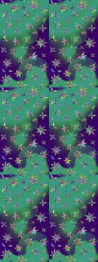 Kumaş desenli papatya çiçeği detayı. Mavi ve yeşil renkte çiçekler.