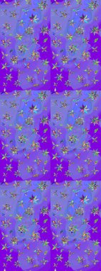 Raster çiçek desenleri çiziyor. Vadinin çiçekleri menekşe ve mavi renklerde.