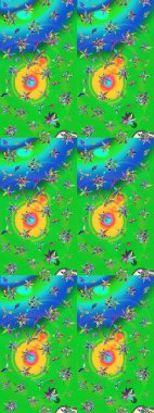 El çizimi çiçekli soyut çizim kalıbı. Raster illüstrasyonu. Yeşil ve mavi renkte çiçekler.