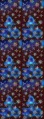 Suluboya çiçekli çiçek deseni. Raster illüstrasyonu. Kahverengi ve mavi renkli güzel tekstil..