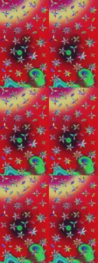 Renkli çizim kalıbı. Çiçek arkaplan. Çiçek duvar kâğıdı. Raster illüstrasyonu. Kırmızı ve yeşil renkli şirin tekstil.