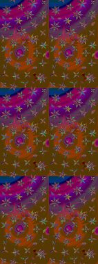 Parlak çiçekli kolaj çiçekleri kahverengi ve mor. Çiçekli zambakların eskiz geçmişi. Çiçek tasarımı için inanılmaz kolaj cennet tarzı..