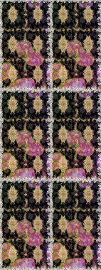 Çiçek deseni. Duvar kâğıdı barok, İspanyol kumaşı. Kusursuz raster arka plan. Kahverengi ve bej renklerde altın elementler. Şekil grafik deseni.