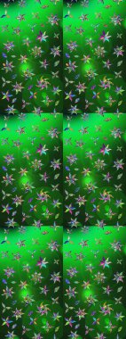 Raster illüstrasyonu. Çiçek desenli çizim. Asya tekstil tarzında. Renkli Bahar Teması eskiz kalıbı. Düz Çiçek Elementleri Tasarımı. Yeşil ve mavi renkte çiçekler.