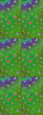 Nazik, sevimli çiçek arkaplanı. Çiçekli karalama şeklinde Raster çiçek deseni. Yeşil ve mor renkte çiçekler.