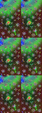 Çiçek desenli eskiz. Yeşil ve kahverengi renkli çiçekler. Tişört baskısı için çiçek boyama rasteriName.