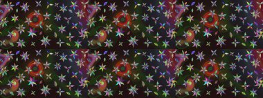 Raster illüstrasyonu. Çiçek desenli çizim. Asya tekstil tarzında. Raster illüstrasyonu. Gri ve kahverengi renkte çiçekler.