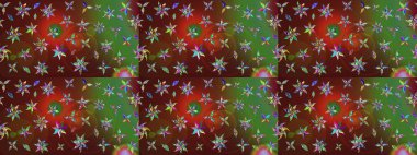 Raster Çiçek İllüstrasyonu güzel tekstil. Kahverengi ve yeşil renkli etnik çiçeklerle zarif bir eskiz deseni..