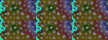 Yeşil ve kahverengi renkli şirin tekstil tarzında. Raster illüstrasyonu. Çiçek duvar kâğıdı. Çiçek arkaplan. Renkli çizim deseni.