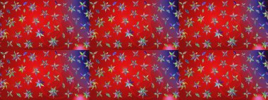 Çok renkli ve menekşe rengi zarif küçük çiçekler ve kırmızı ve mor renkli komik böcekler, raster desen, illüstrasyon.