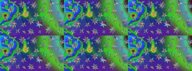 Süslü kumaş deseni. Raster illüstrasyonundaki çiçek desenli çizim. Renkli Bahar Teması eskiz kalıbı. Düz Çiçek Elementleri Tasarımı.