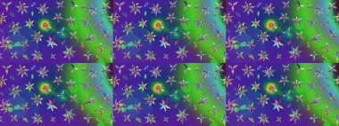 Doğal kozmetik ürünleri, parfüm, çiçekçi dükkanı için bahar ihalesi tasarımı. Paket kağıdı için en iyisi. Karşılama ya da düğün geçmişi olarak kullanılabilir. Yeşil ve mavi lale çiçekli Raster eskiz deseni.