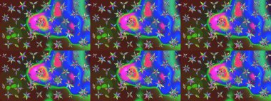 Mavi ve yeşil renkli çiçekler. Düz Çiçek Elementleri Tasarımı. Renkli Bahar Teması eskiz kalıbı. Raster illüstrasyonunda çiçek deseni çizimi.