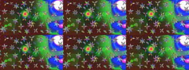 Yeşil ve kahverengi renkli güzel tekstil. Suluboya çiçekli çiçek deseni. Raster illüstrasyonu.